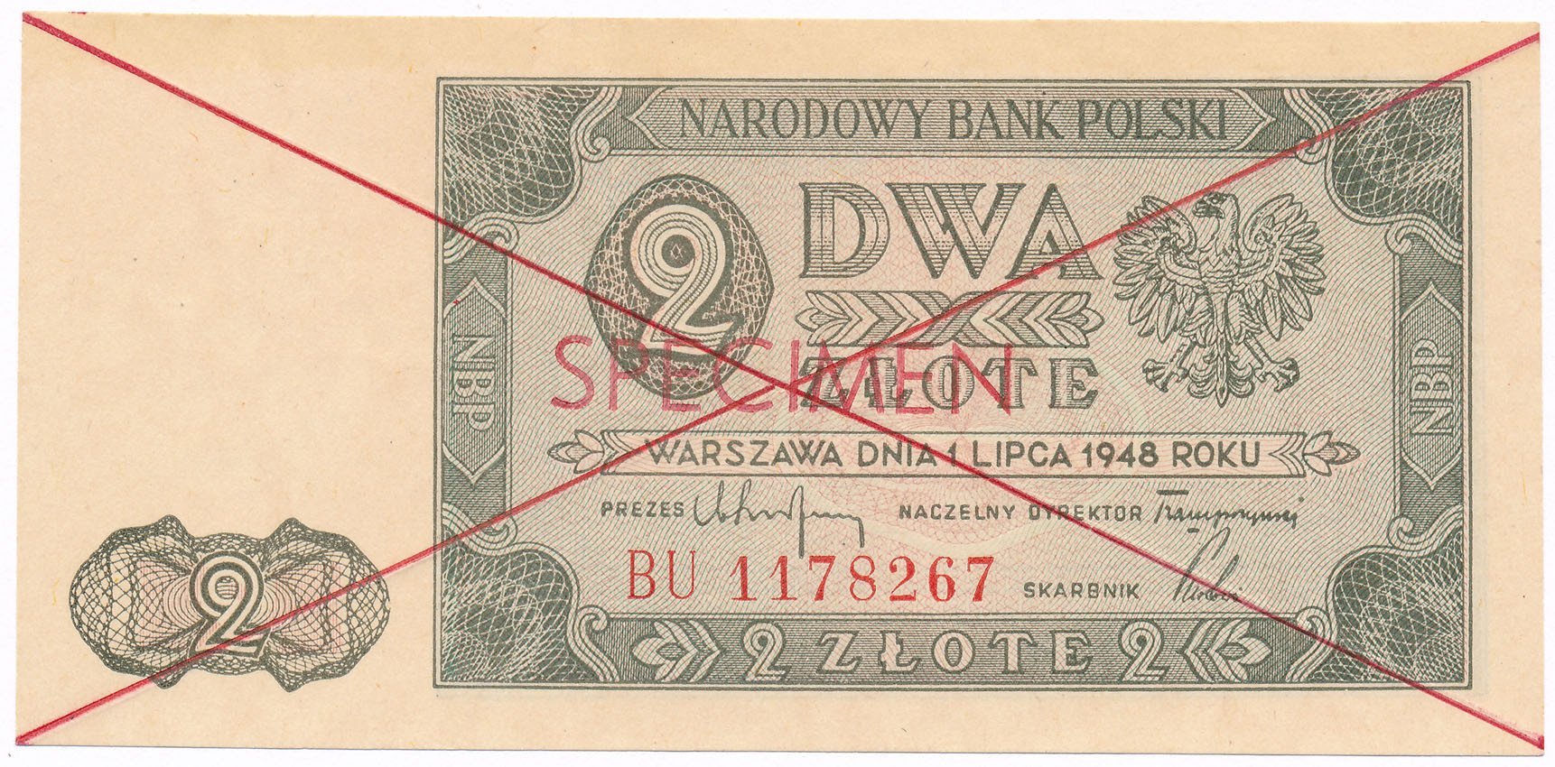 WZÓR / SPECIMEN 2 złote 1948 seria BU st.1
